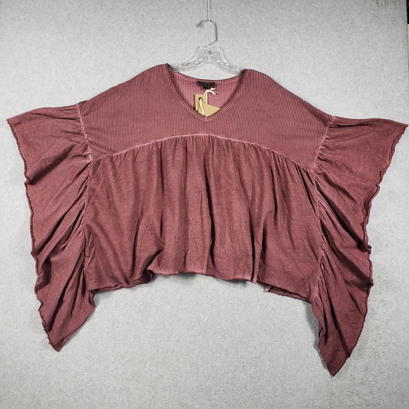 POL Burgundy Mixed Media Ribbed Boho Top S NWT Oversized Crochet Boho Lagenlook - Picture 4 of 11
